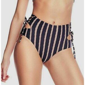 Maaji Acai High Waisted Reversible Stripe Swimwear Bikini Bottom 12 Large Women